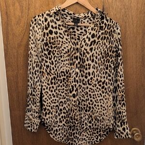 Worthington Leopard Print Blouse - Black and Cream